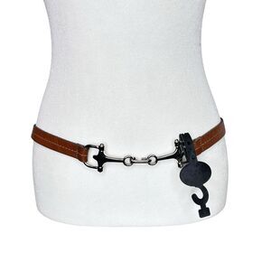 NEW Landes Women's Skinny Leather Belt 3/4" Brown Adjustable Strap S/M Hip Boho